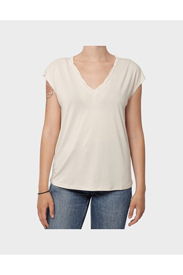 Kadın V Yaka Basic T-shirt - 15326642 - 1