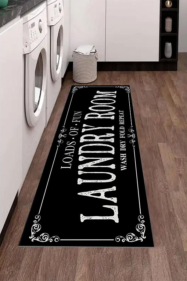 Else Siyah Çamaşır Kurutma Makinesi Duş Önü Kaymaz Yıkanabilir Banyo Paspası Halısı 60x140cm - 4