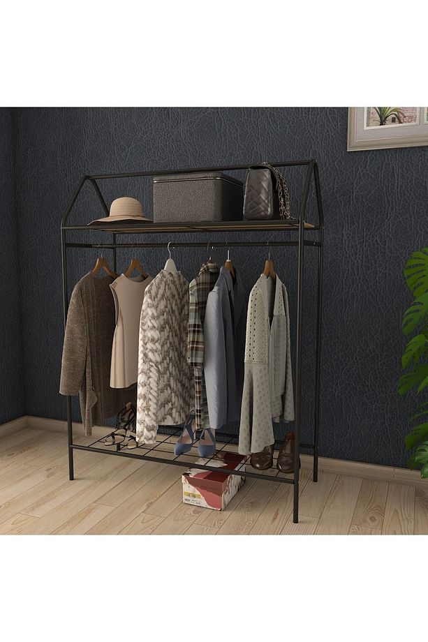 Home Hanger Siyah Elbise Askılığı Raflı New Design Konfeksiyon Askısı Ayaklı Askılık - 1