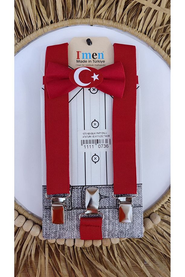 AYYILDIZ  baskılı kırmızı askı papyon seti monkabox - 1
