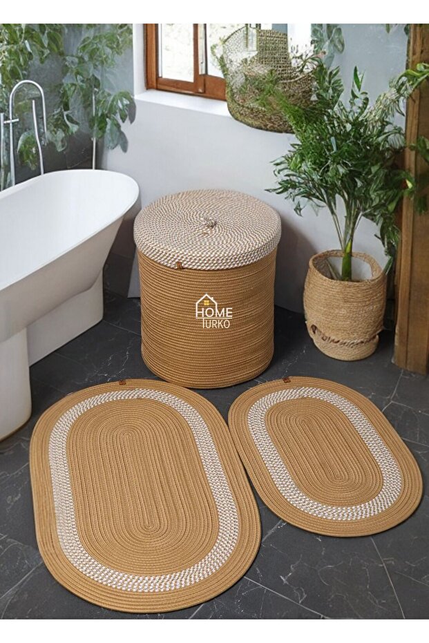 Jute, bath mat set, bohemian style bathroom set, scandinavian mat / basket