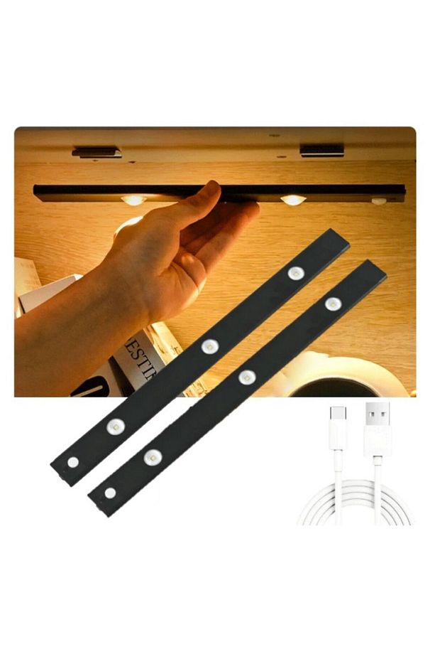 2 Adet 40cm Insan Vücudu Sensörlü Usb Sarj Taşınabilir Kablosuz Mutfak Elbise Dolabı Merdiven Led - 1