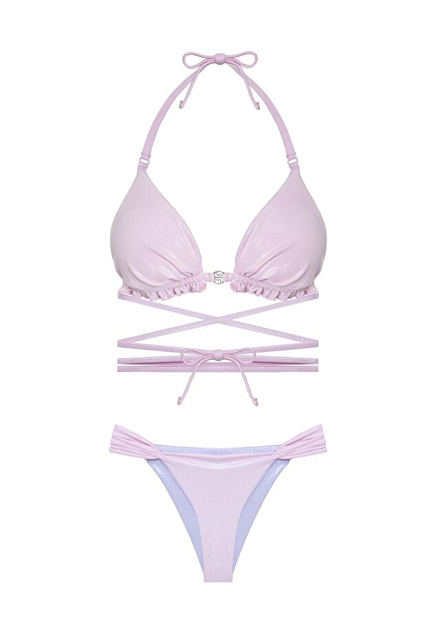 Ruby Pınk Çift Taraflı Simli Bikini