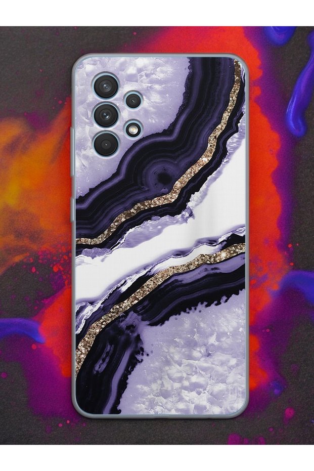 Samsung A13 Transparent Phone Case with Purple Beach Design