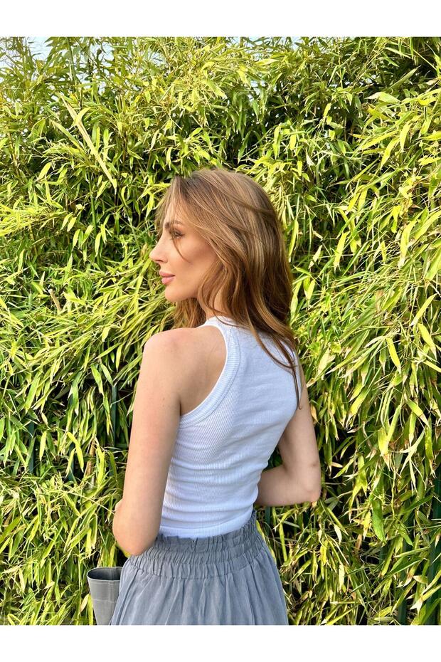 Beyaz Baskılı Atlet - 5