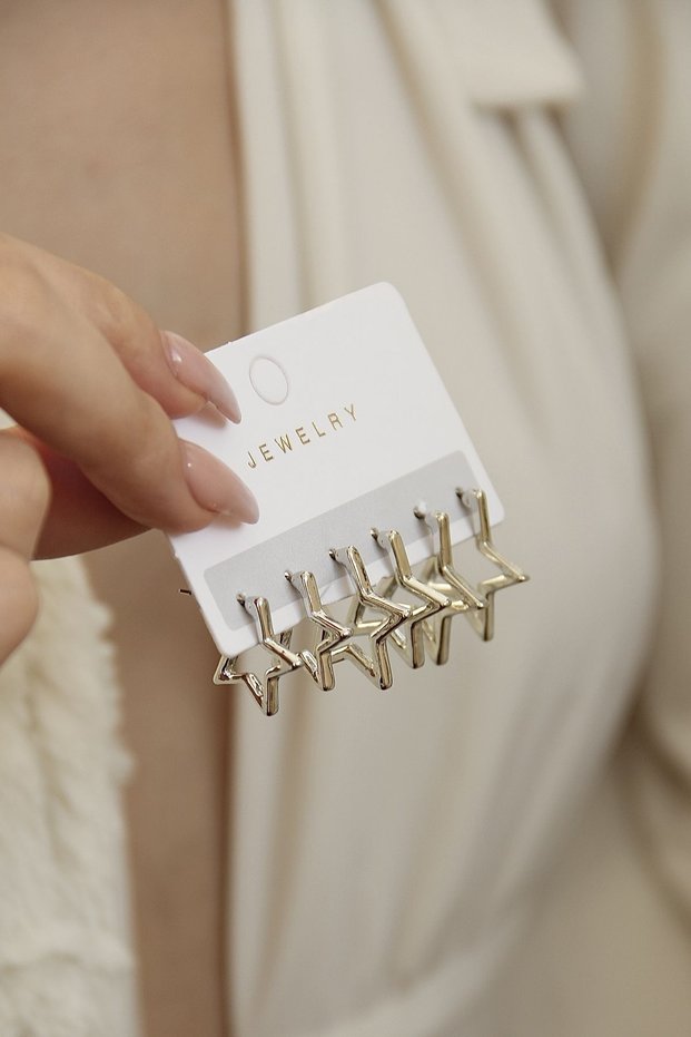 Women's silver star earring set of 3 different sizes