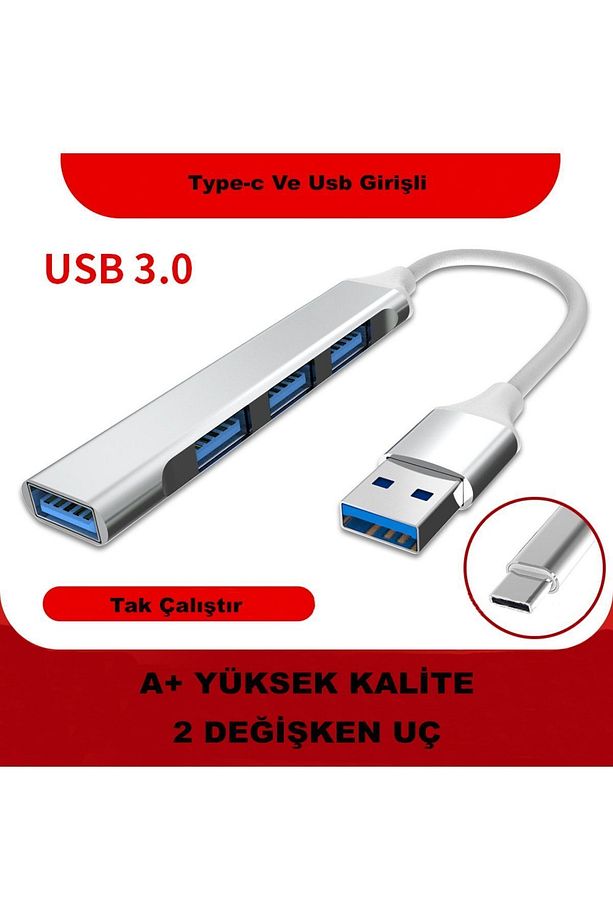 Type-c Ve Usb 2'li Girişli Uyumlu Port Girişli Usb Hub Otg Çoğaltıcı - 4