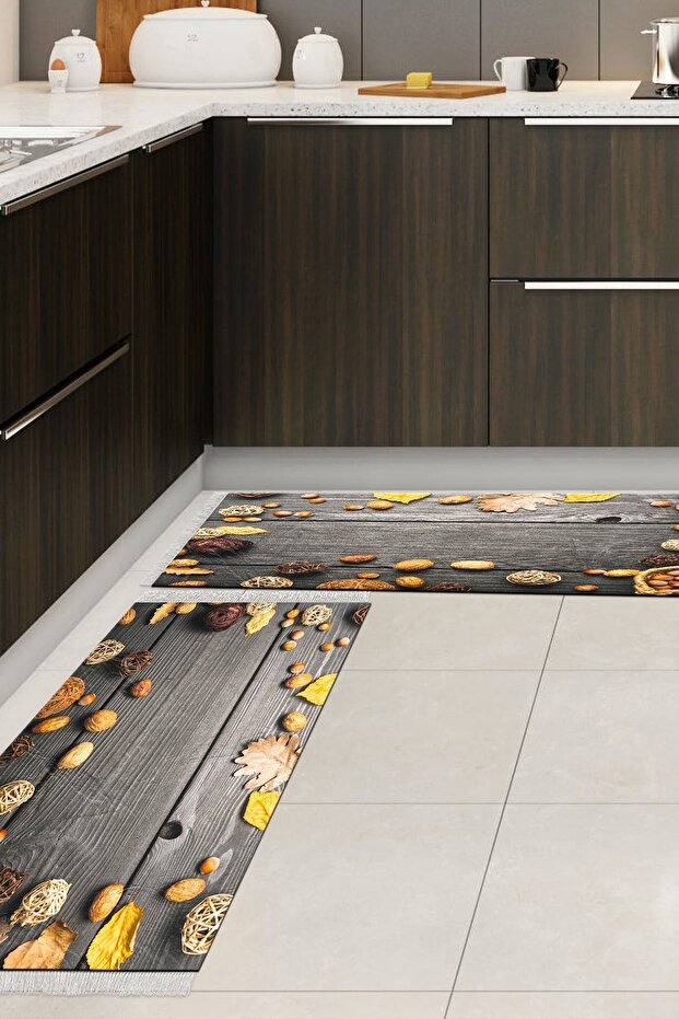 Eco Trend Djt 2-Piece Washable Non-Slip Base Kitchen Carpet Set Mu137 Kitchen Brown