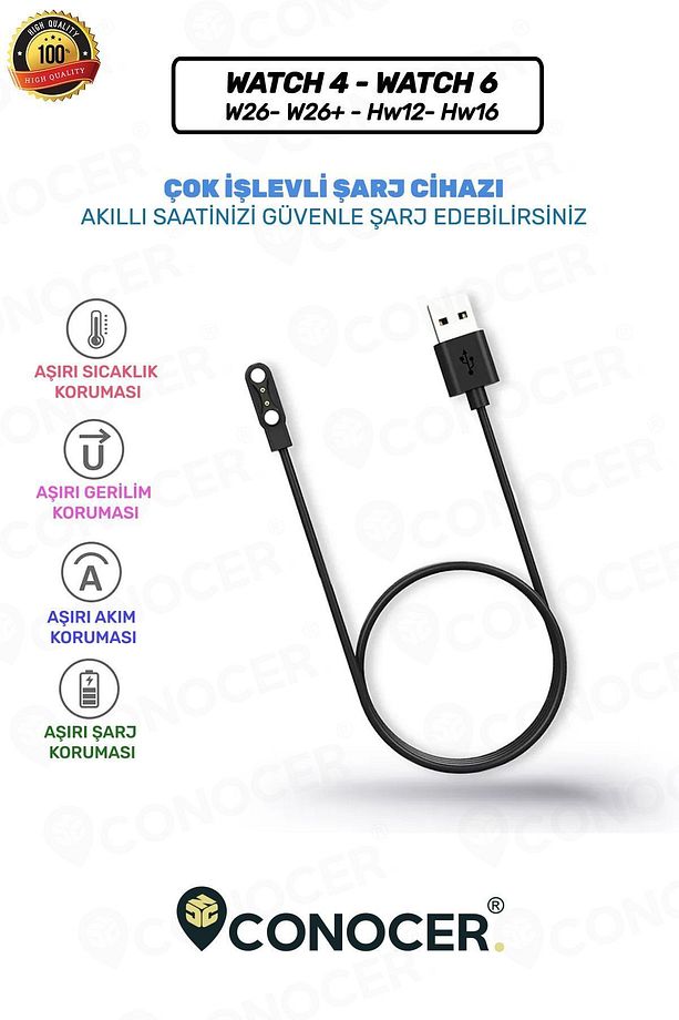 Watch 6 Şarj Kablosu W26- W26 Plus- Hw12- Hw16 Uyumlu Akıllı Saat Şarj Kablosu Yüksek Kalite - 4