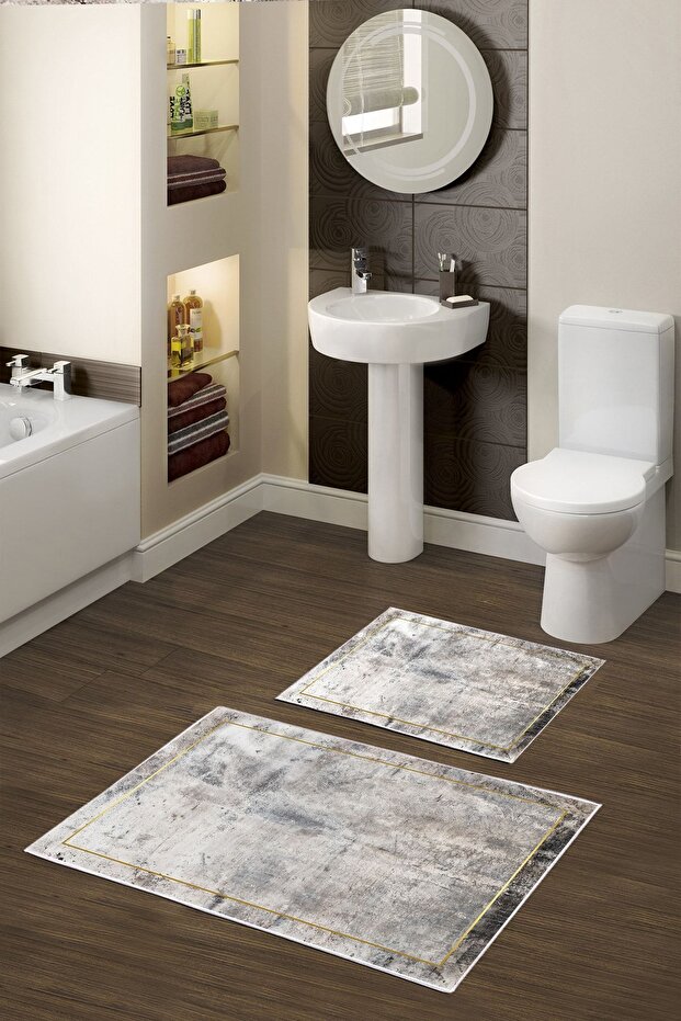 Alanur Trend Non-Slip Base Digital Bathroom 2-Piece Toilet Set Kt479 Gray