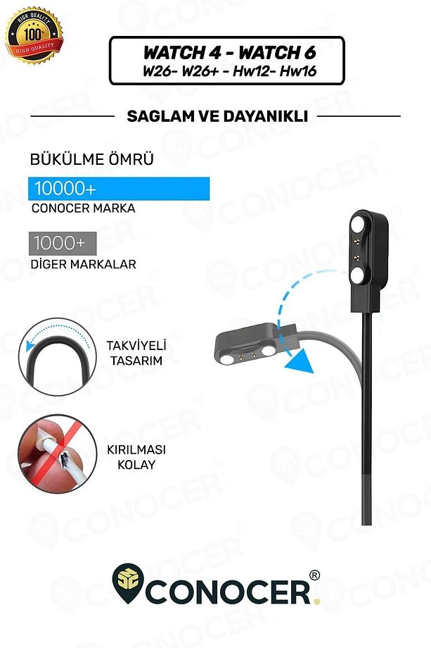 Watch 6 Şarj Kablosu W26- W26 Plus- Hw12- Hw16 Uyumlu Akıllı Saat Şarj Kablosu Yüksek Kalite - 5