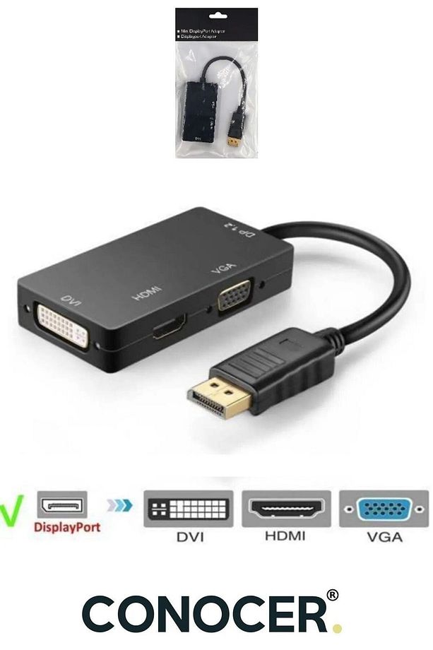 Displayport To Vga-hdmı-dvı Dönüştürücü Adaptör Yüksek Kalite Siyah - 1
