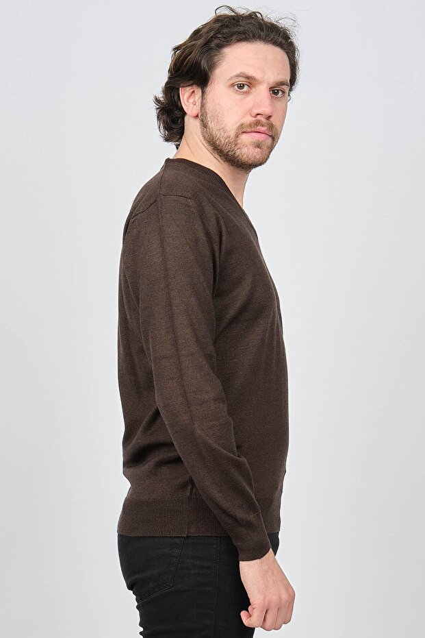 Men's V-Neck Patterned Wool Sweater - 5