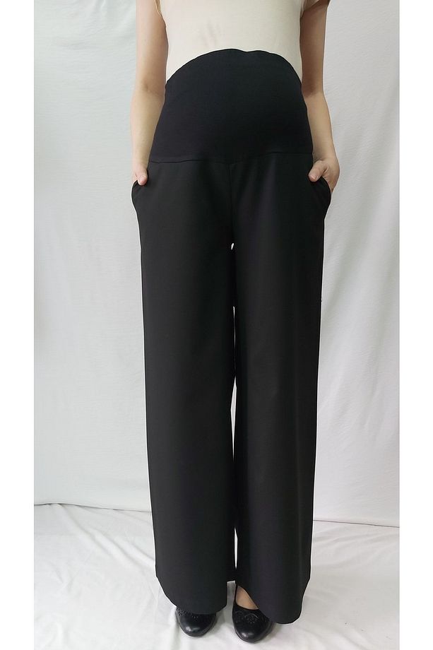 Hamile Dokuma Kumaş Geniş Paça Pantolon - 2