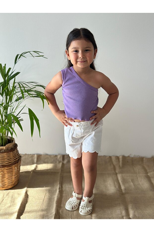 PURPLE BABY KIDS RiBANA SINGLE ARM CROP TOP