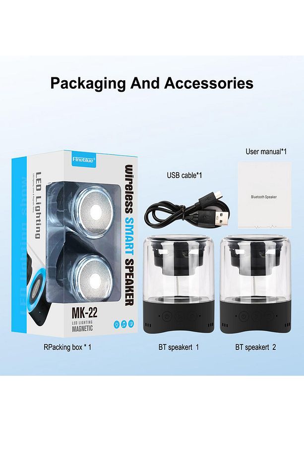 Fineblue MK22 TWS Bluetooth kablosuz hoparlör  LED ışık Mega bas taşınabilir su geçirmez - 3