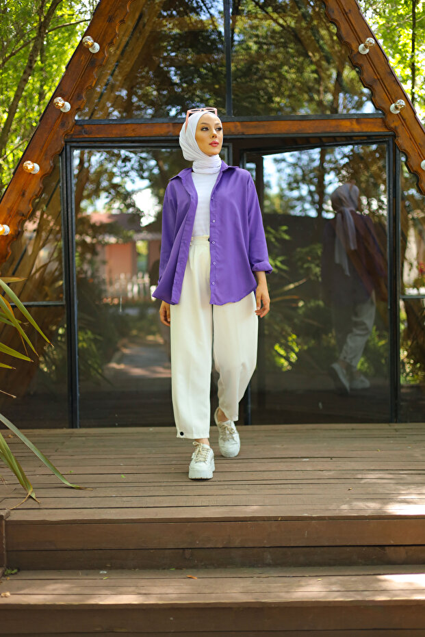 Oversize Basic Tesettür Gömlek - 5