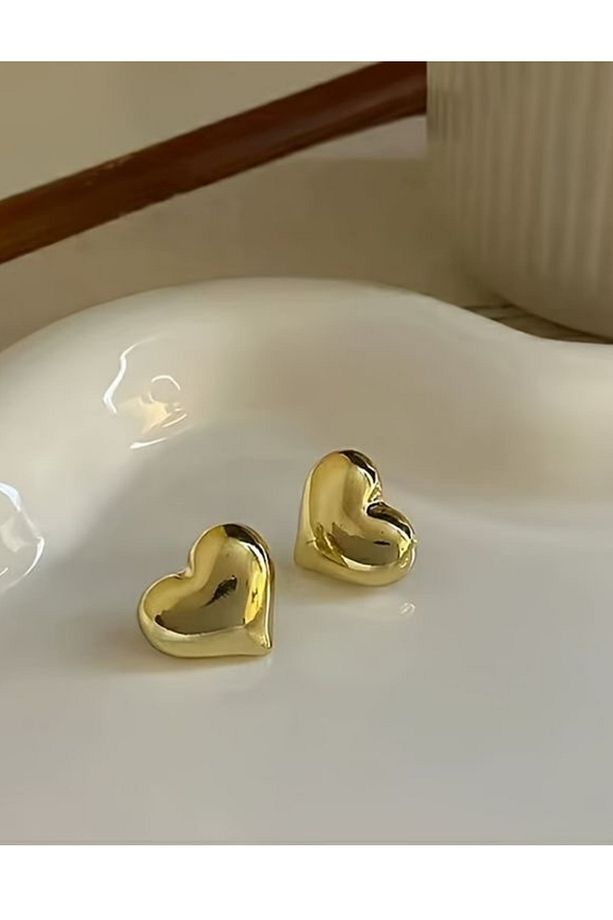 Kadın Bombeli Kalp Gold Küpe Kp2 - 2
