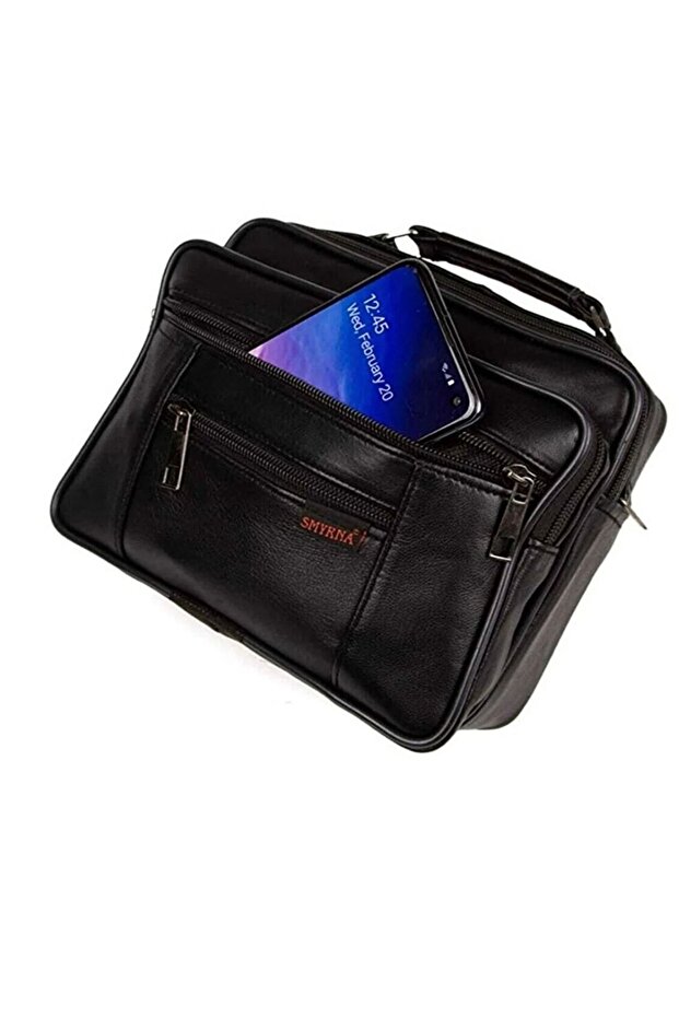 Genuine Leather Hand, shoulder and messenger bag 18*14-fed002-Black