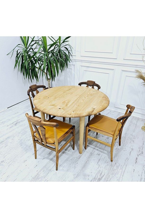 Modern El Yapımı %100 Kestane Ağacı Masa Ve 4 Adet Ceviz Ağacı Sandalye Takımı - 1