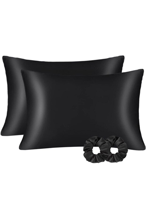 Black Silk Satin Pillow Case 2 Pack 50X70 Special Skin Friendly Case for Curly Hair with Buckle Gift