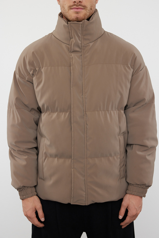Açık Kahverengi Oversize Fit Dik Yaka Kışlık Şişme Mont TMNAW24MO00012 - 4