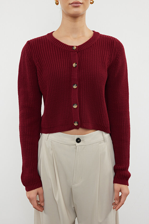 Bordo Süper Crop Basic Triko Hırka TWOAW24HI00419 - 3