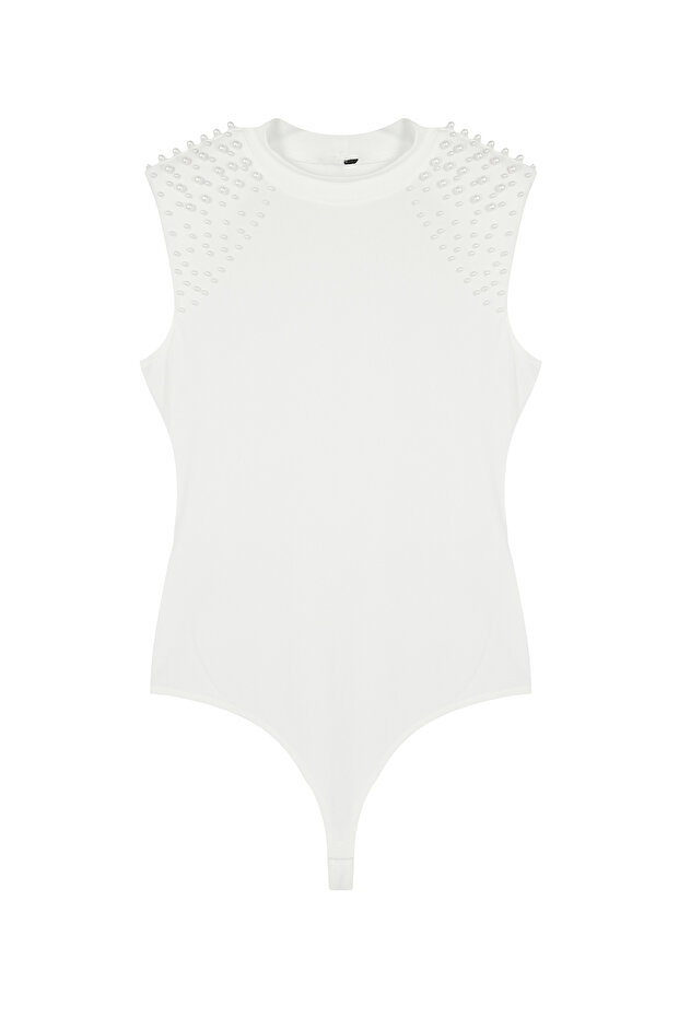 Beyaz İnci Aksesuarlı Örme Body TPRSS24BD00025 - 6