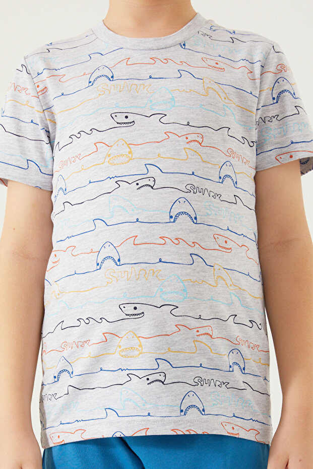 بدلة برمودا للأولاد باللون الرمادي من Rolypoly Shark Pattern - 4