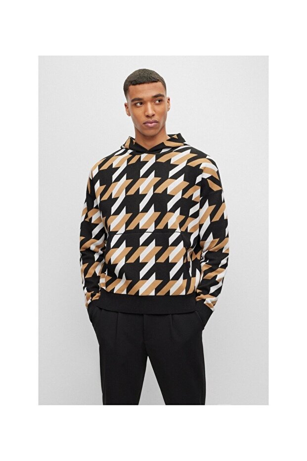 Erkek Siyah Desenli Sweatshirt - 1