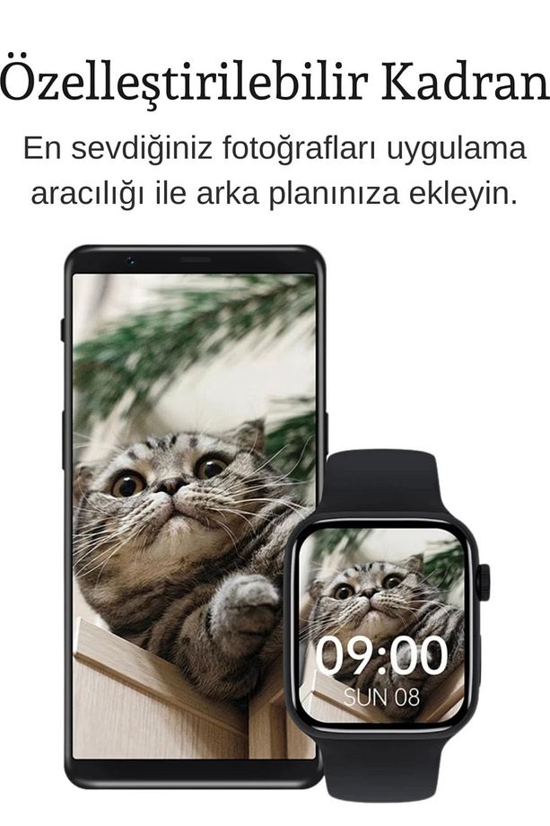 Watch 8 Full Ekran Ip68 Su Geçirmez Ios/android Akıllı Saat 2 Adet Kordon, Nfc (SİYAH) New - 6