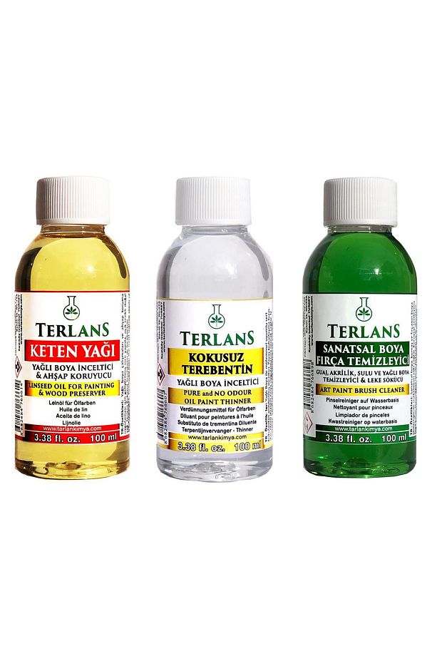 Yağlı Boya Seti Yardımcı Malzemeler 3 X 100 ml Kokusuz Terebentin Resim Yağı Ve Boya Tem. - 1