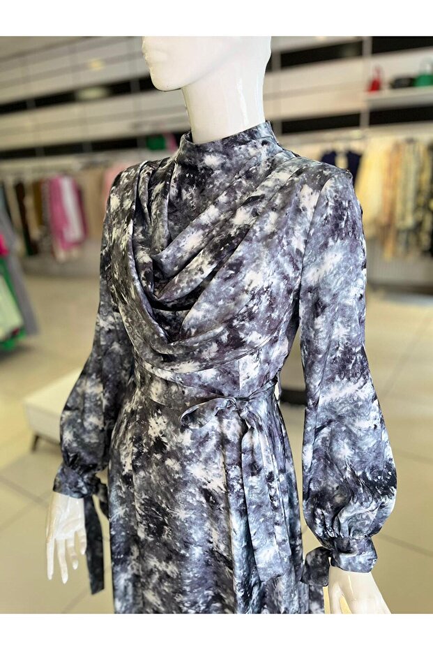 Batik Desen Drapeli Elbise - 2