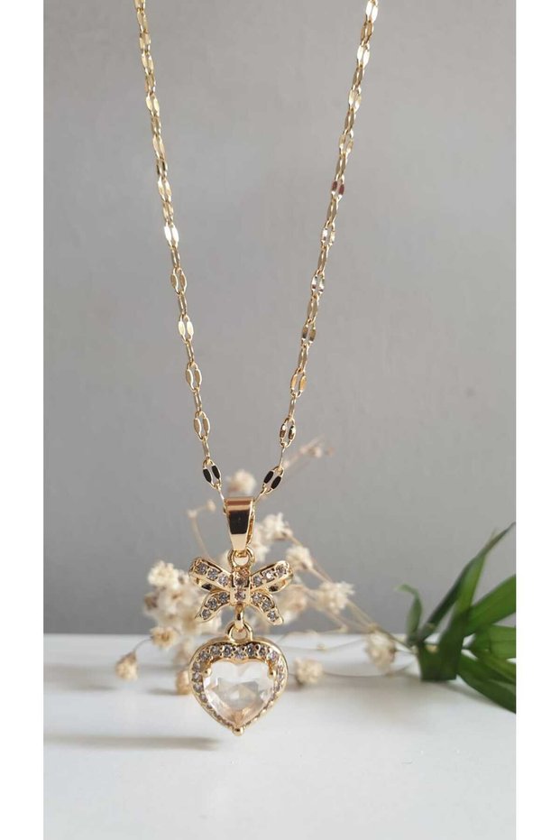Steel Necklace Women's Bow Pandra Necklace with Baguette Stones 316L Trend Stainless Color Guaranteed Antiallergic