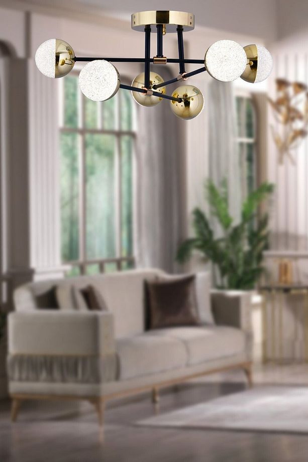 Mısty 3renk Yanan Ledli 6 Lı Modern Avize Modeli Sıyah Gold Salon Oturma Yatak Odası Led Avize - 1