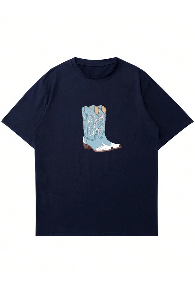 Women's Cowboy Boots Printed Oversize T-Shirt