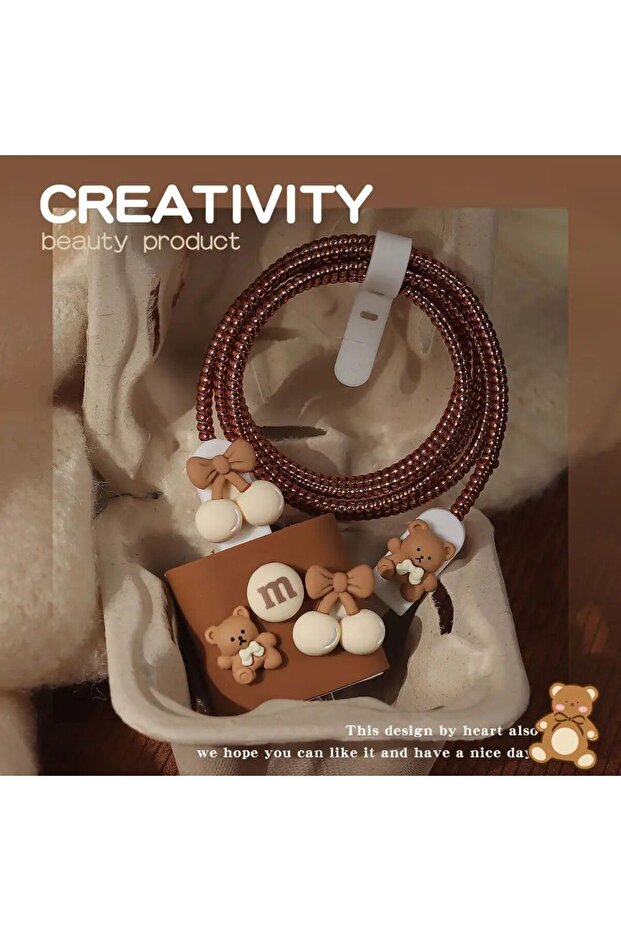 iPhone 18-20w Şarj Adaptörü Ile Uyumlu Sevimli Figürlü Kablo Koruyucu Seti 3lü Set - 2