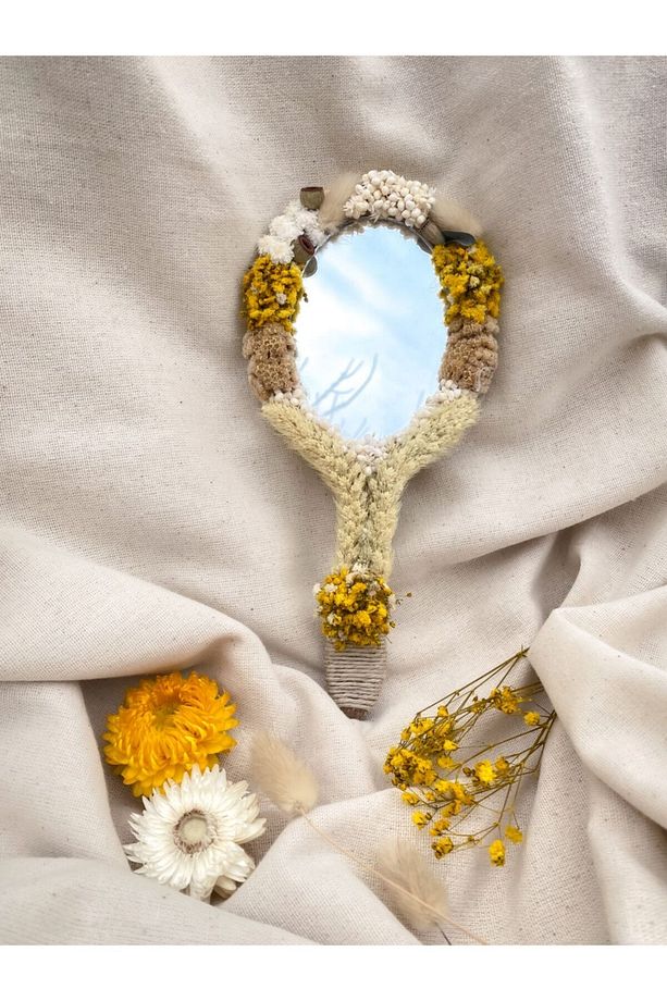 Şoklanmış Çiçeklerle Süslenmiş El Aynası, Sevgililer Günü Hediyesi, Hand Mirror - 1