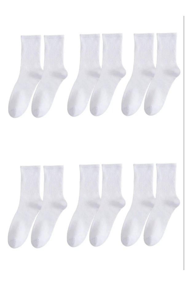 6 Pairs Cotton Strappy Premium White Tennis Socks