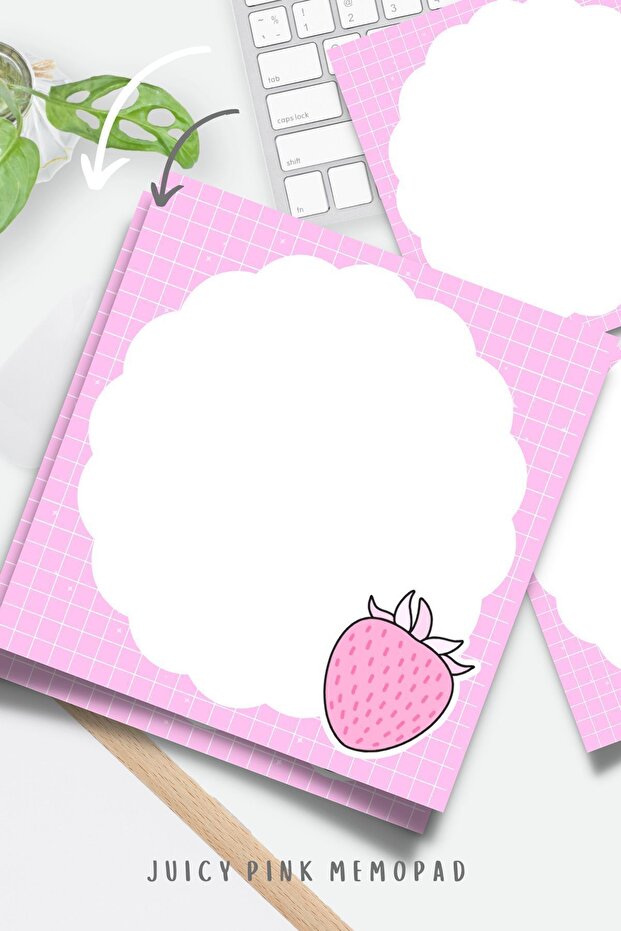 Kareli Pembe Çilek Desenli Memopad , Bloknot , To do List , Notepad , Planlayıcı Seti - 1