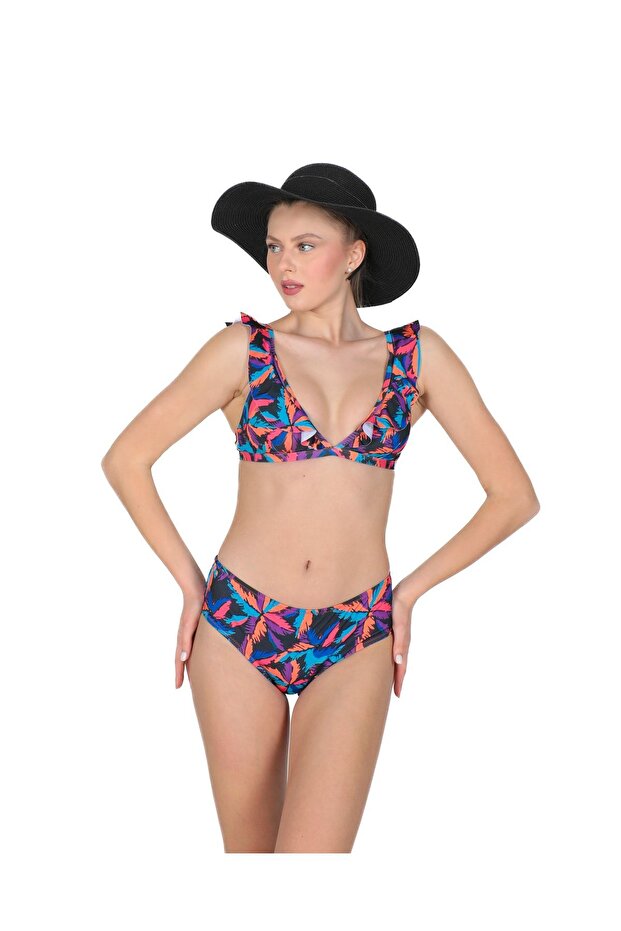 Leaf Patterned Flounce Bikini Set - 4
