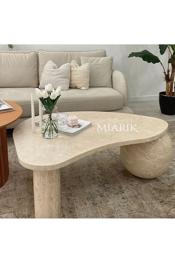 Mermer Fasulye Tabla Tek Küre Ayaklı Orta Sehpa Ctln - 2
