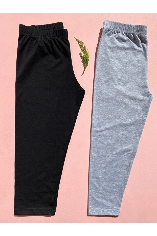Cotton Lycra Women's 2-Piece Black and Gray Capri Tights