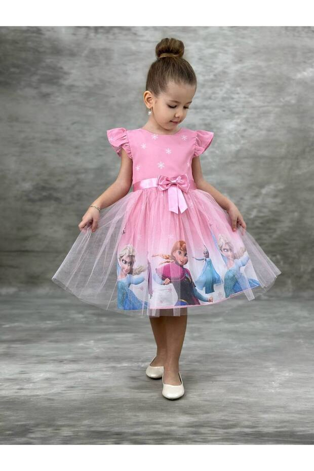 Kız Cocuk Elsa Elbise Pembe Model - 2