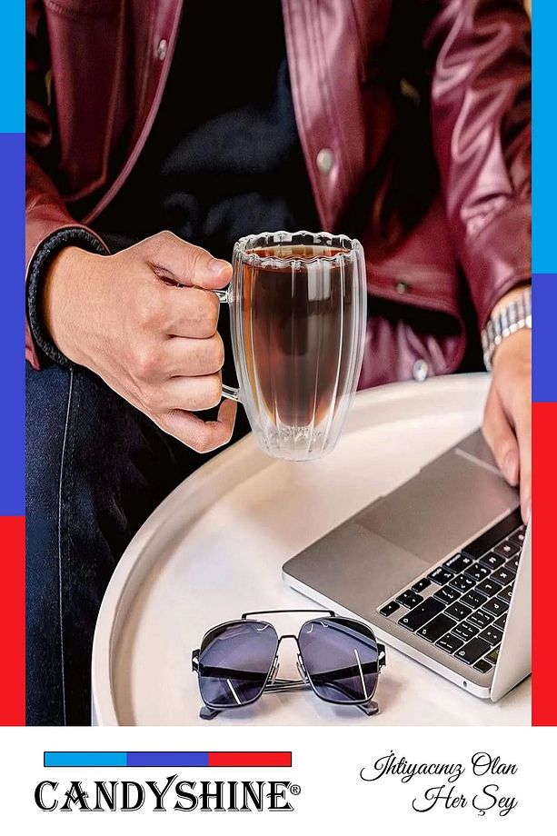 Burgulu Çift Cidarlı Kulplu Cam Bardak 250ml - 3