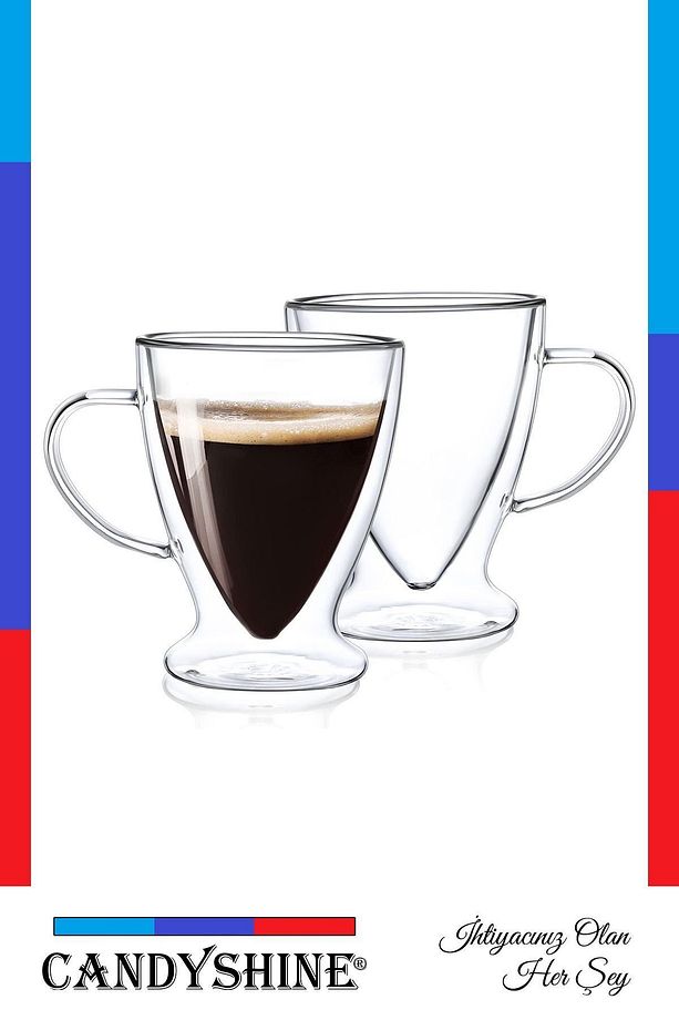 Oval Çift Cidarlı Kulplu Cam Bardak 250ml - 3