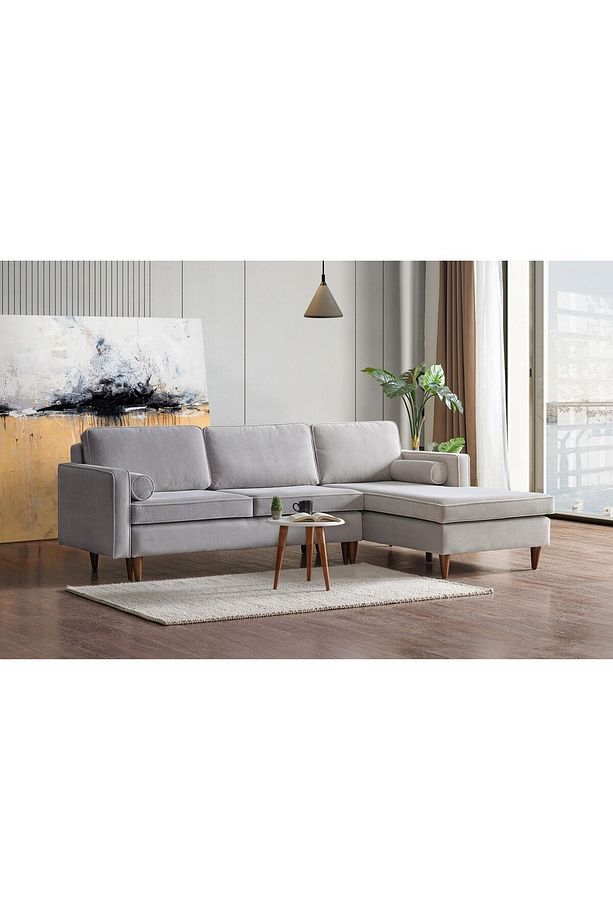 Cord Rio Gri R+2 Sol Köşe Koltuk Takımı, İskandinav , Konforlu Salon ve Oturma Odaları için - 3