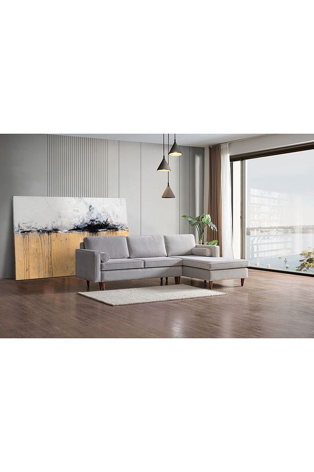 Cord Rio Gri R+2 Sol Köşe Koltuk Takımı, İskandinav , Konforlu Salon ve Oturma Odaları için - 4