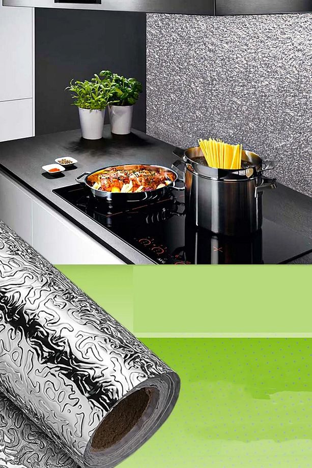 Mutfak Tezgah Üstü Çekmece Içi Folyo Kaplama Gümüş Yapışkanlı  2 Metre X 40 Cm Kolay Silinir - 5