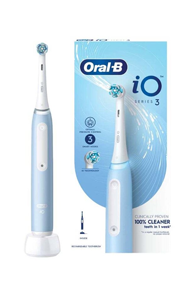 Oral B Rechargeable Tooth Brush 3 Smart modes, AI, Optimal Pressure Control, 2 min timer - iOG3 Blue